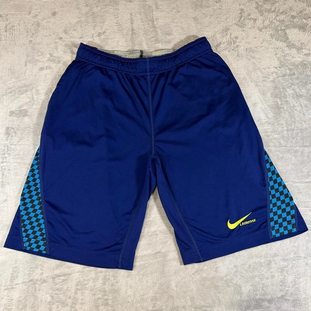 Y2K Vintage Nike Dri-FIT Lacrosse Shorts | Blue Colorblock Checkered | Small